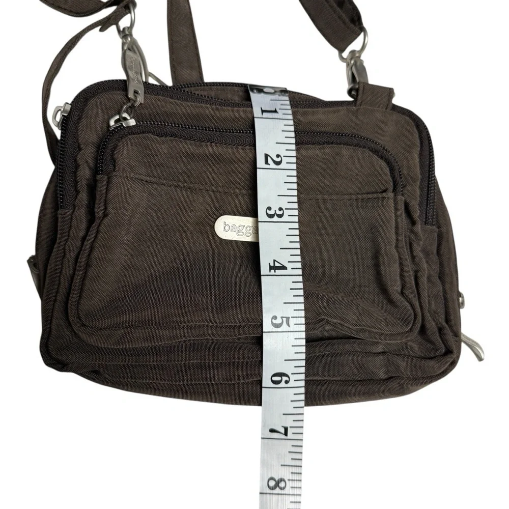 BAGGALLINI The Only Multiple 6-Pocket Brown Nylon Crossbody Travel Bag Purse